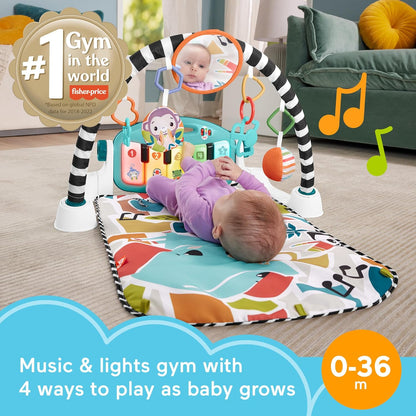 Fisher-Price Baby-Spielmatte „Glow and Grow Kick & Play Piano Gym“, blaues musikalisches Lernspielzeug mit Entwicklungsaktivitäten für Neugeborene ab 0 Monaten
