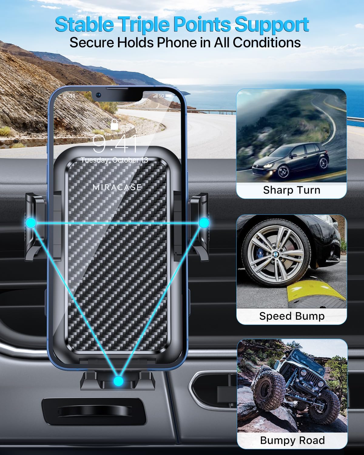 Miracase Handyhalterung für Lüftungsschlitze im Auto【2026 Breitere Klemme & Metallhaken】 Handyhalterung für Lüftungsschlitze im Auto, Freisprechfunktion, Handy-Autohalterung für iPhone 17 Pro Max 16 15 14 13 12 Samsung S25 Autozubehör