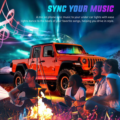 Nilight 4Pcs Car Underglow Neon Accent Strip Lights 252 LEDs RGB 8 Color Sound Active Function Music Mode with Wireless Remote Control Underbody Light Strips for Cars Van SUV Truck