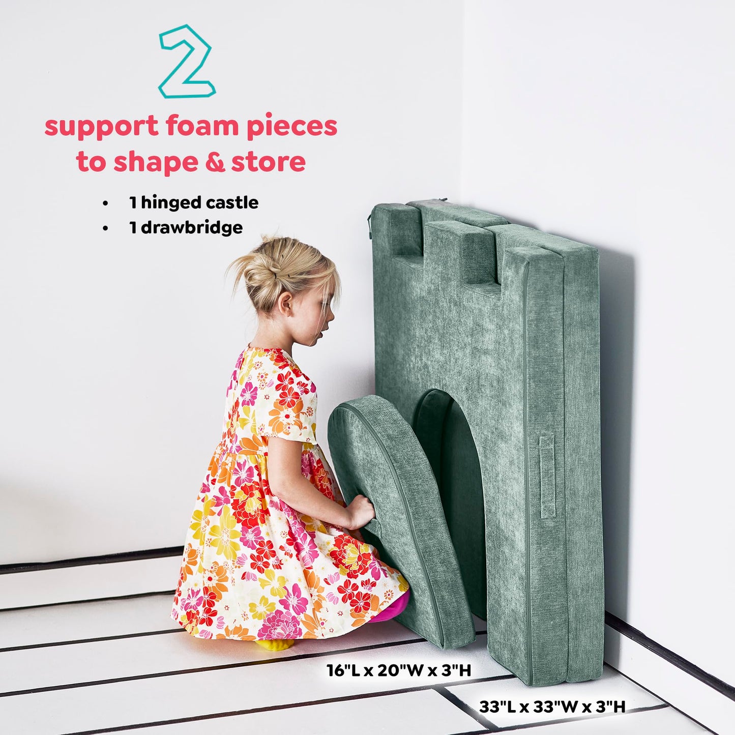 Yourigami Kids and Toddler Play Gym, Playroom Couch Set, Durable Modular Design, Green Meadows