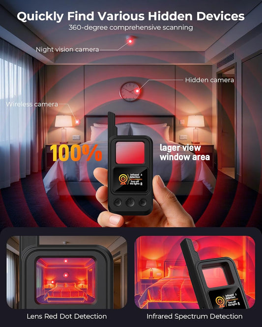 Hidden Camera Detectors, Anti-Spy Wireless Signal Scanner with LED Screen, Protable GPS Tracker & Bug Detector, SOS & Lighting 8 Modes for Airbnb, Hotel, Bathroom, Office, Car Travel Security