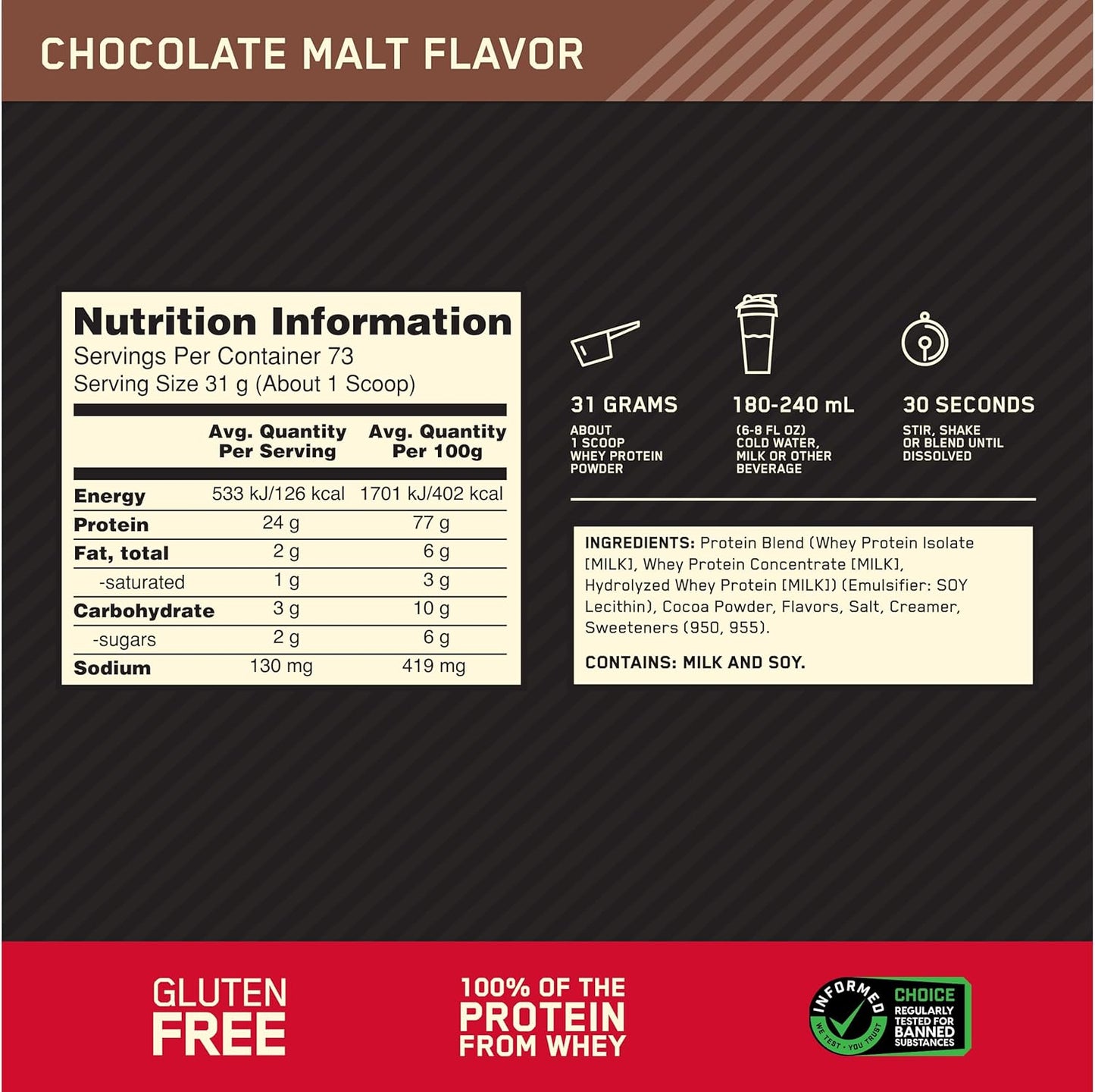 OPTIMUM NUTRITION Gold Standard 100% Whey Protein Powder, Double Rich Chocolate, 2.27kg - [packaging may vary]