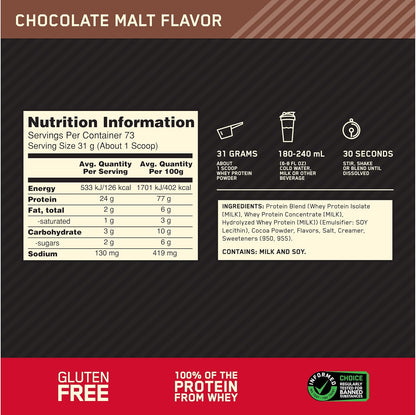 OPTIMUM NUTRITION Gold Standard 100% Whey Protein Powder, Double Rich Chocolate, 2.27kg - [packaging may vary]