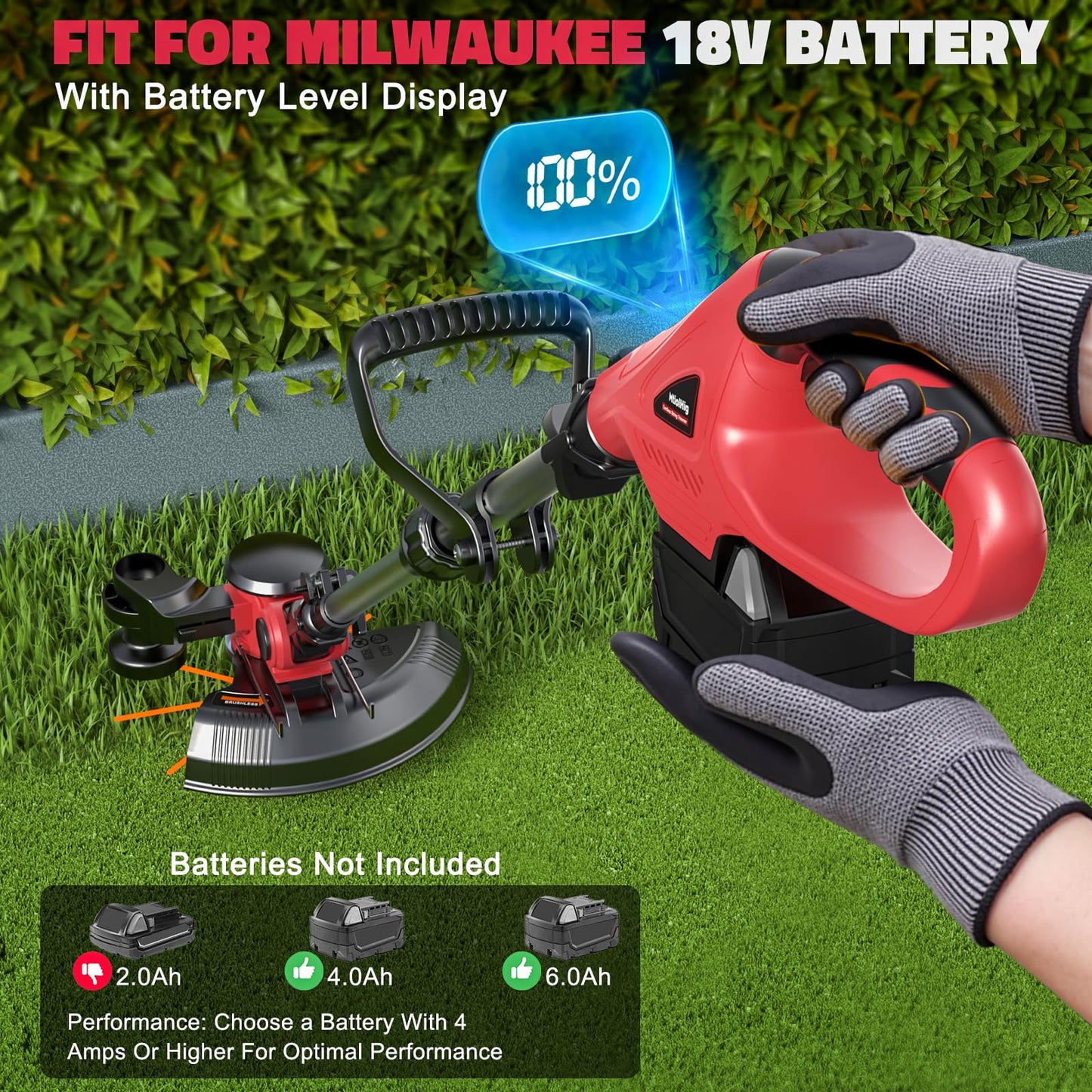 Cordless String Trimmer Compatible with Dewalt 20V (Tool Only), MtiolHig 3 IN 1 Weed Eater with Brushless Motor & Battery Level Display, Electric Weed Wacker/Edger Trimmer for Yard, w/ 18 Line, Yellow
