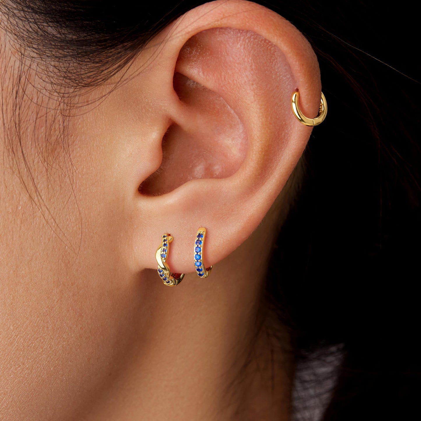 Inerney 14K Gold Plated Huggie Hoop Earrings for Women, Small Sterling Silver Earring Set Hypoallergenic Cartilage Helix Stacks, Mini Dainty Cute Trendy Birthstone Jewelry Gift for Multiple Piercings