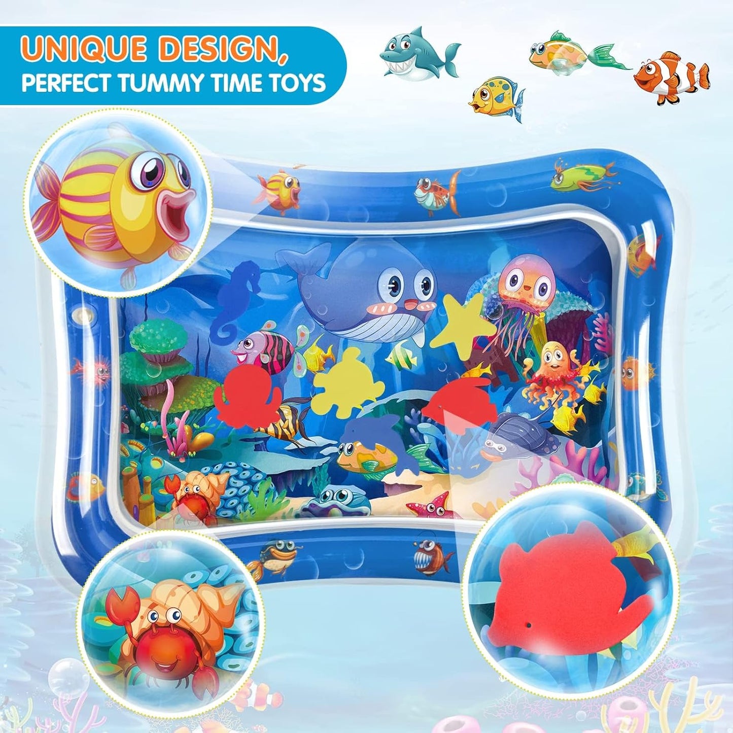 Infinno Aufblasbare Bauchzeit-Matte Premium Baby-Wasserspielmatte für Säuglinge und Kleinkinder Babyspielzeug für 3 bis 24 Monate, stärkt die Muskeln Ihres Babys, tragbar