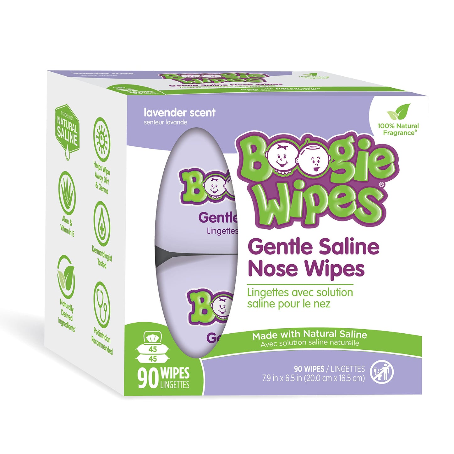 Boogie Wipes Natural Saline Nose Wipes for Kids and Babies, Unscented, 90-Count