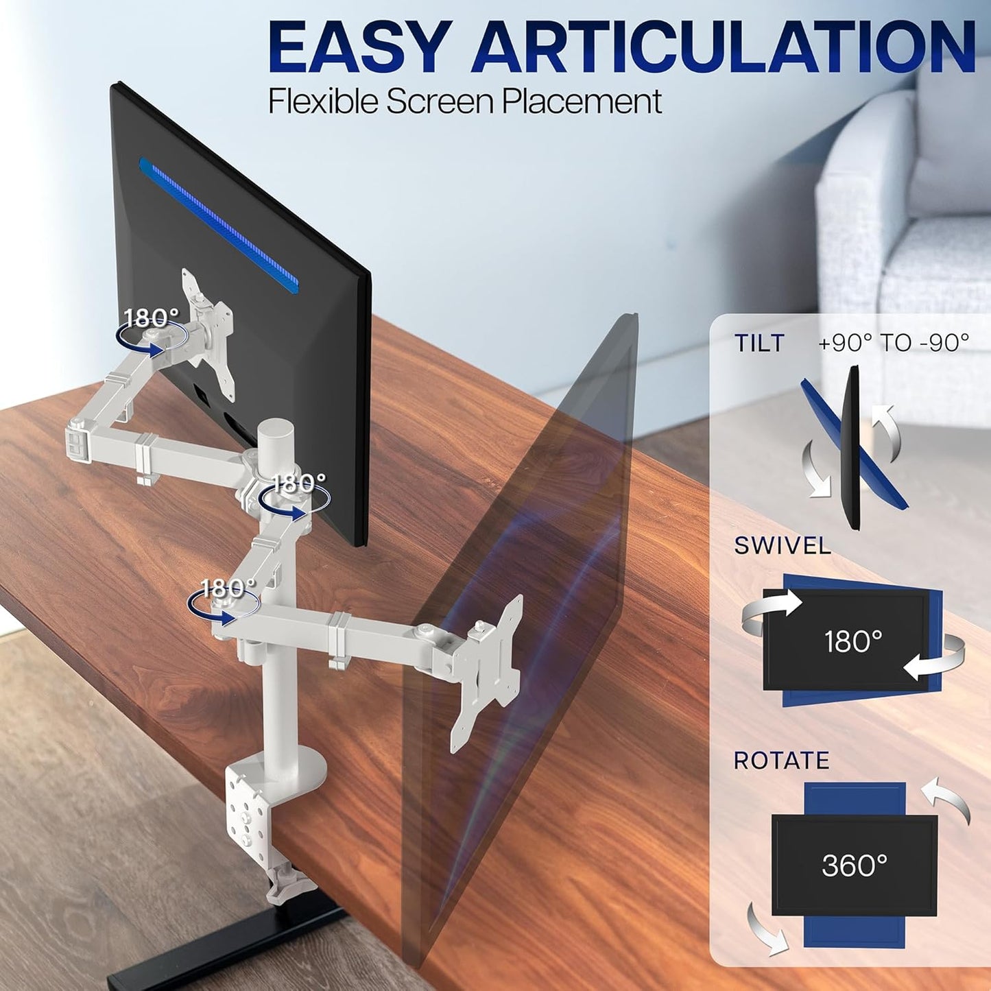 VIVO Dual-Monitor Tischhalterung, für 2 Bildschirme bis zu 30 Zoll und je 10 kg, Hochleistungs-Stahlständer voll verstellbar mit Klemme und Tülle, Schwarz, STAND-V002