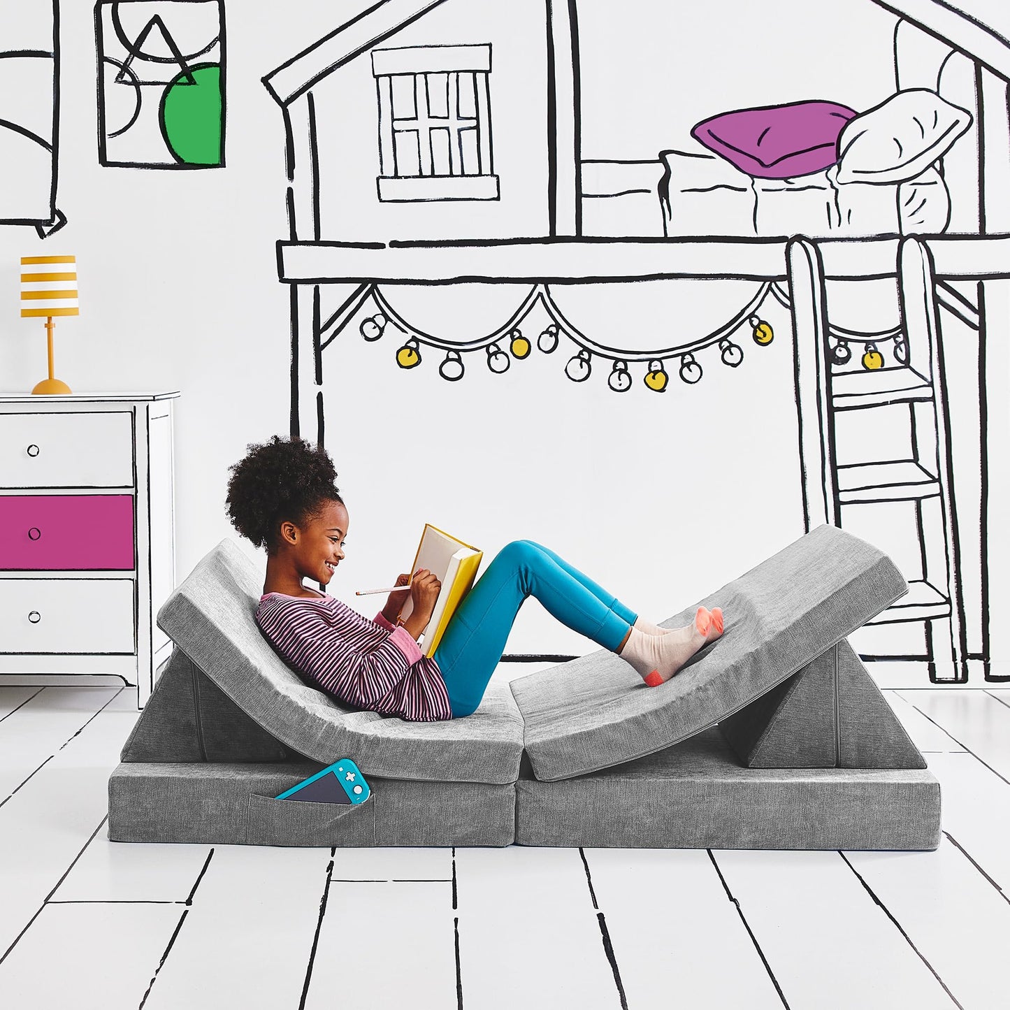 Yourigami Kids and Toddler Play Gym, Playroom Couch Set, Durable Modular Design, Green Meadows