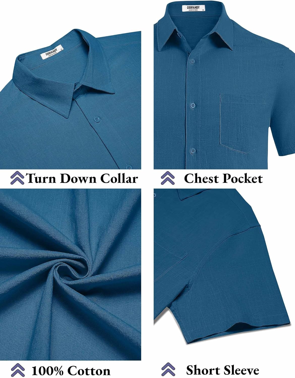 COOFANDY Herren Button-Down Hemden Kurzarm Freizeit Baumwolle Sommer Strand Hochzeitshemden