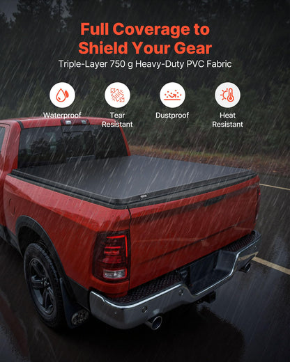 VEVOR Weiche aufrollbare Ladeflächenabdeckung, kompatibel mit 2019–2024 Dodge Ram 1500 Classic, 2003–2025 Ram 2500 3500, passend für 1,95 m (6 Fuß 4 Zoll/76 Zoll) Ladefläche, PVC-Abdeckung mit Aluminiumlegierungsstangen