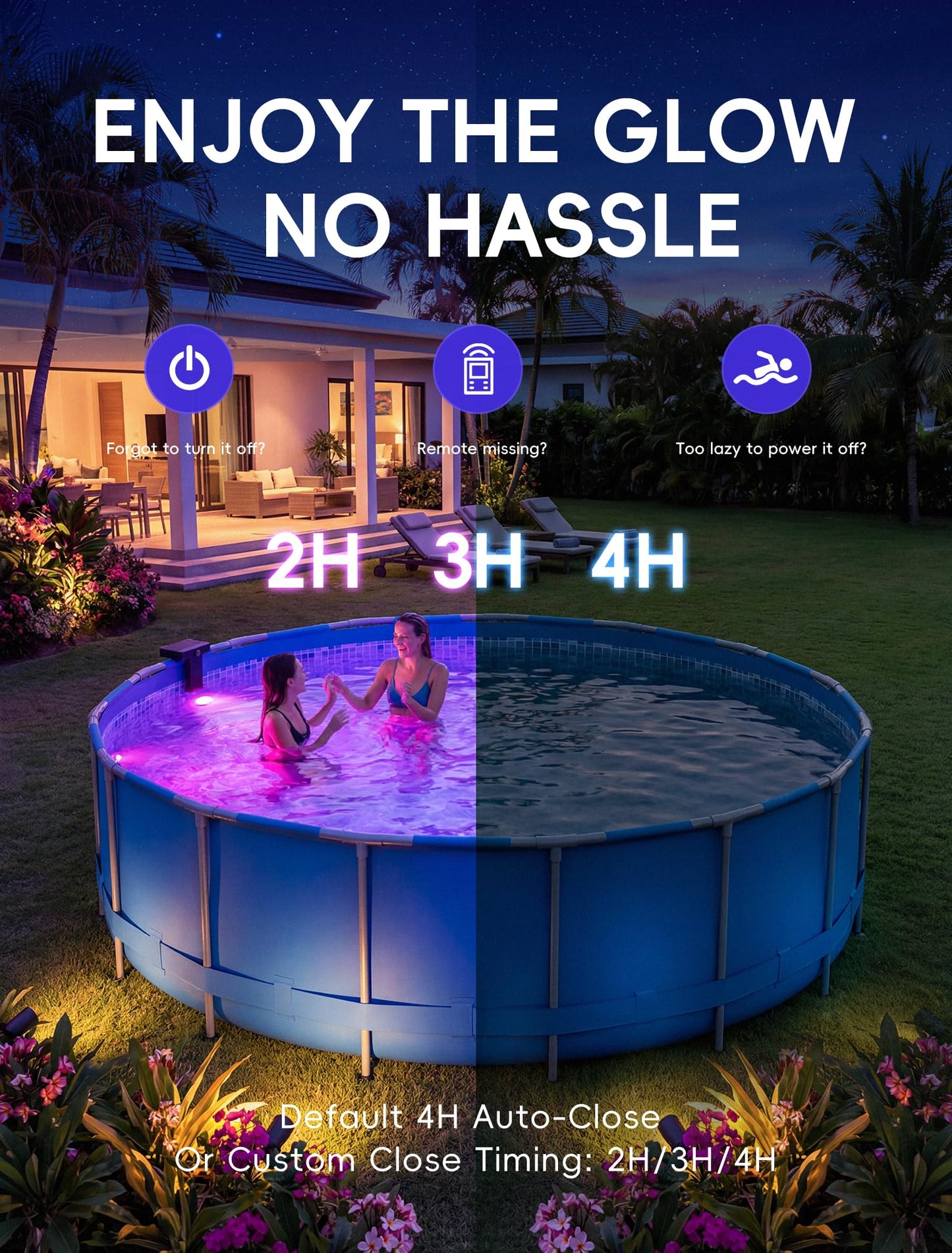 Solar Pool Lights Only for Metal Frame Above Ground Pools, 10-Color RGB 4-Mode LED Underwater Submersible Poolside Light with Auto Dusk Sensor, Waterproof Design, Remote & Timer Off, 1 Pack