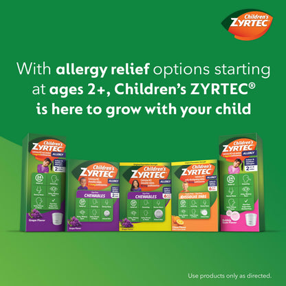 Zyrtec Children's Dye-Free Chewables for 24 Hour Allergy Relief, 10 mg Cetirizine Hydrochloride Antihistamine Tablets, Kids Allergy Medicine Relieves Sneezing & Itchy Throat, Grape, 48 ct(Pack of 2)