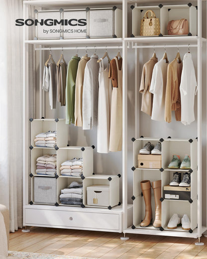 SONGMICS Cube Storage Organizer, Set of 16 Plastic Cubes, Closet Organizers and Storage, Room Organization, Bedroom Living Room, 12.2 x 48.4 x 48.4 Inches, Rustic Brown ULPC442A01