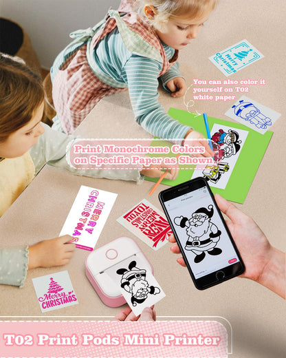 Memoking Mini-Drucker - T02 Aufkleberdrucker, Druckkapsel, tragbarer thermischer tintenloser Aufkleberhersteller, Bluetooth-Taschen-Minifotodrucker, Sofortdruck, Smart AI APP, für Studentenstudiennotizen, Tagebuch, Heimwerker, Geschenk