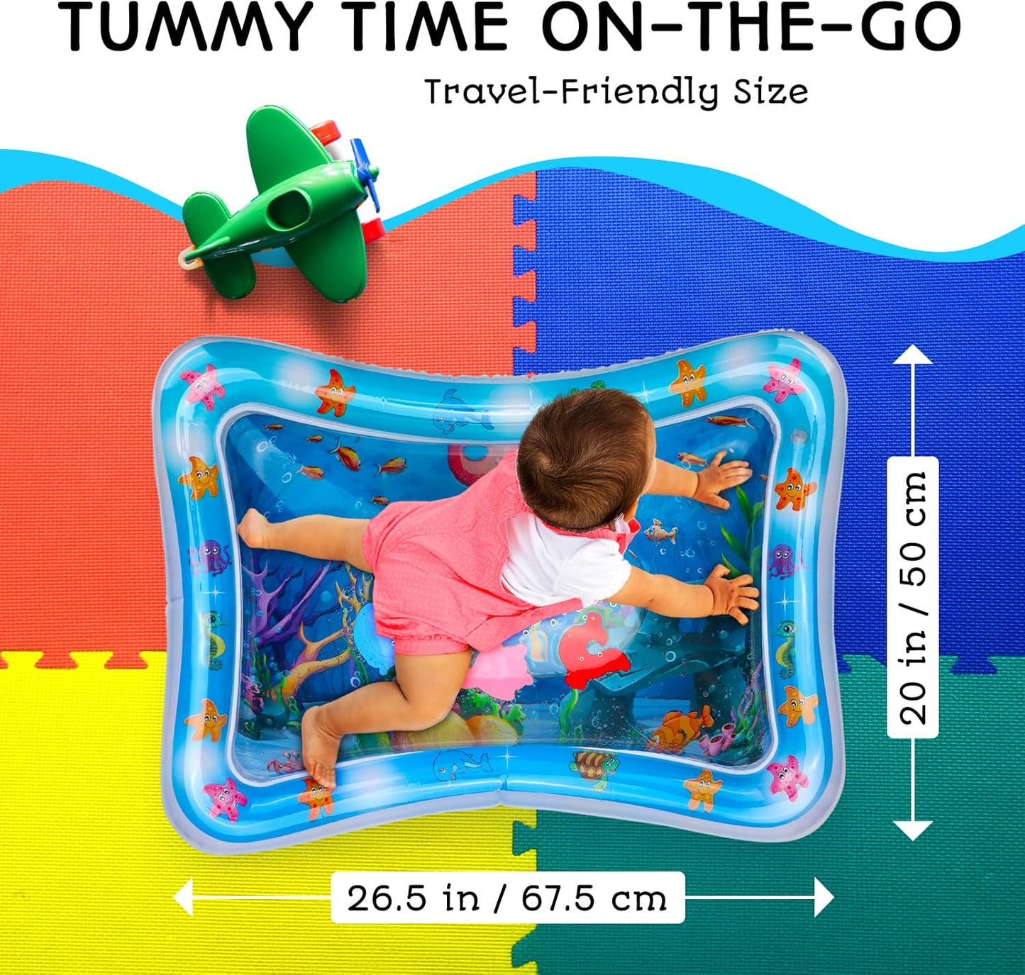 Tummy Time Wassermatte – Aufblasbare Wasserspielmatte für Babys – Sensorische Tummy Time Matte für Bodenspiele – 100% BPA-frei & auslaufsicher – Babys, Säuglinge 3-12 Monate – PAC3 – Blau – Avec Maman