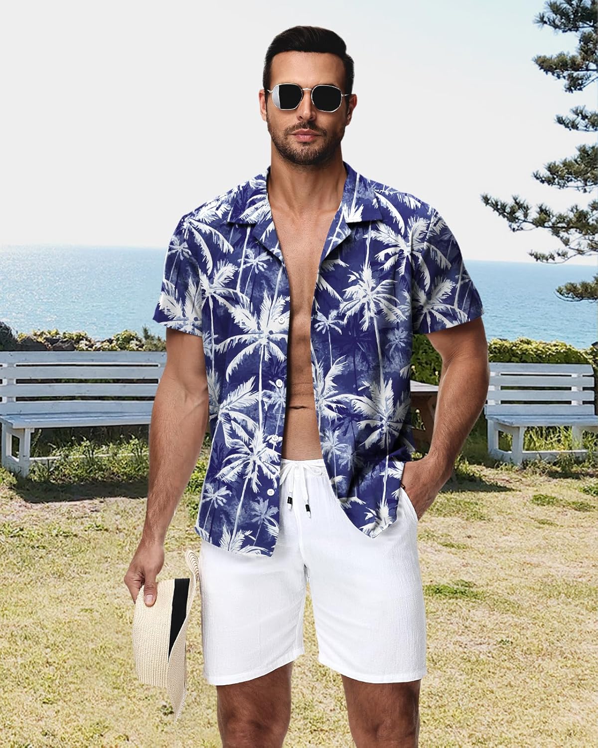 HMIYA Herren Hawaiihemden Kurzarm Button-Up Hemd Herren S-3XL