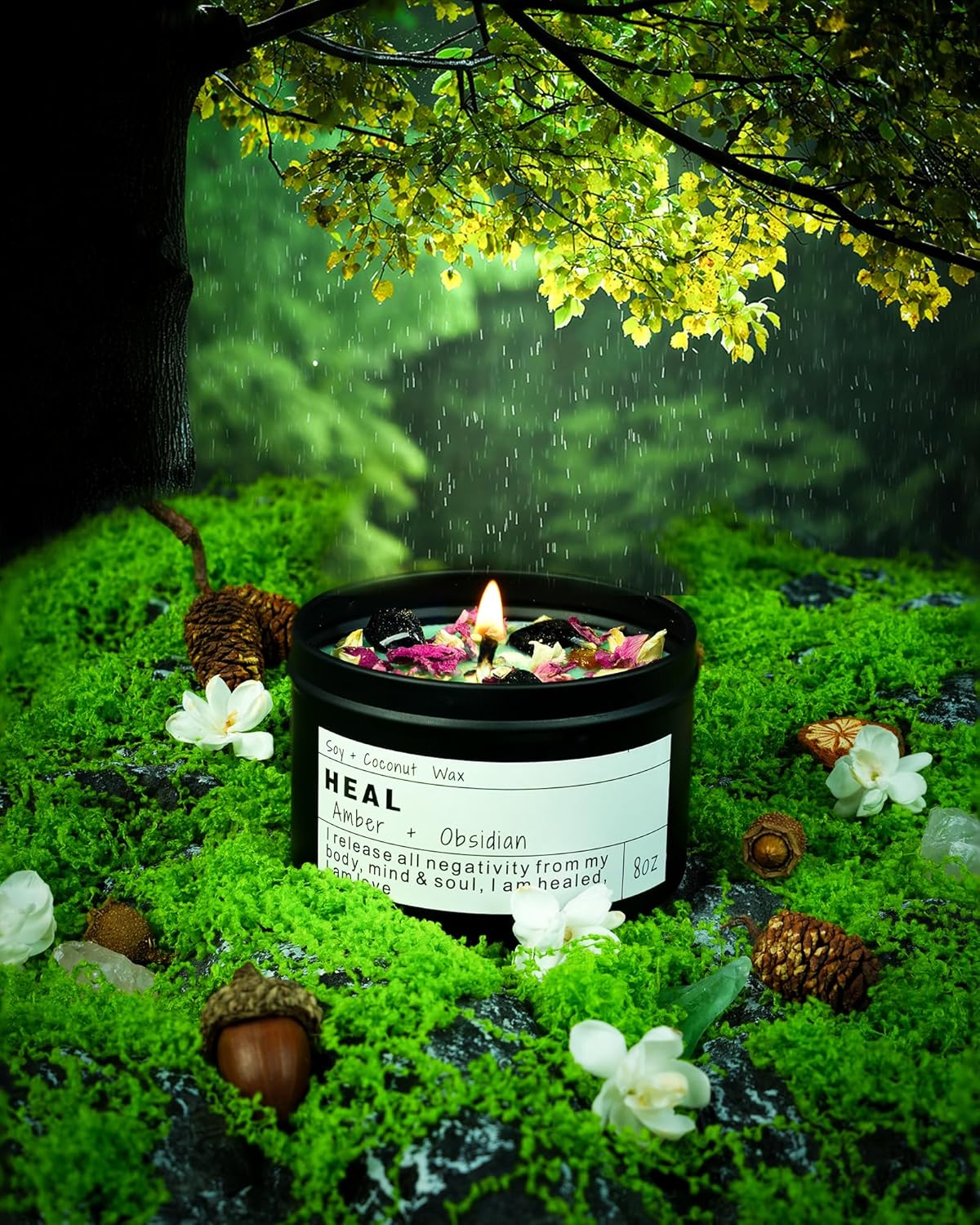 Obsidian Crystal Energy Candle for Emotional Support and Self-Care