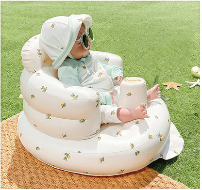 Aufblasbarer Babysitz, aufblasbarer Babystuhl für Babys ab 3 Monaten, aufblasbarer Sommerstuhl mit integrierter Luftpumpe, Baby-Bodensitz zum Sitzenlernen, Spielen, Campen, Orange