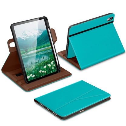 DTTO for iPad A16 Case, iPad 11th / 10th Generation Case (2025/2022), 360 Degree Rotating Premium Leather Folio Stand Cover with Pencil Holder, Brown
