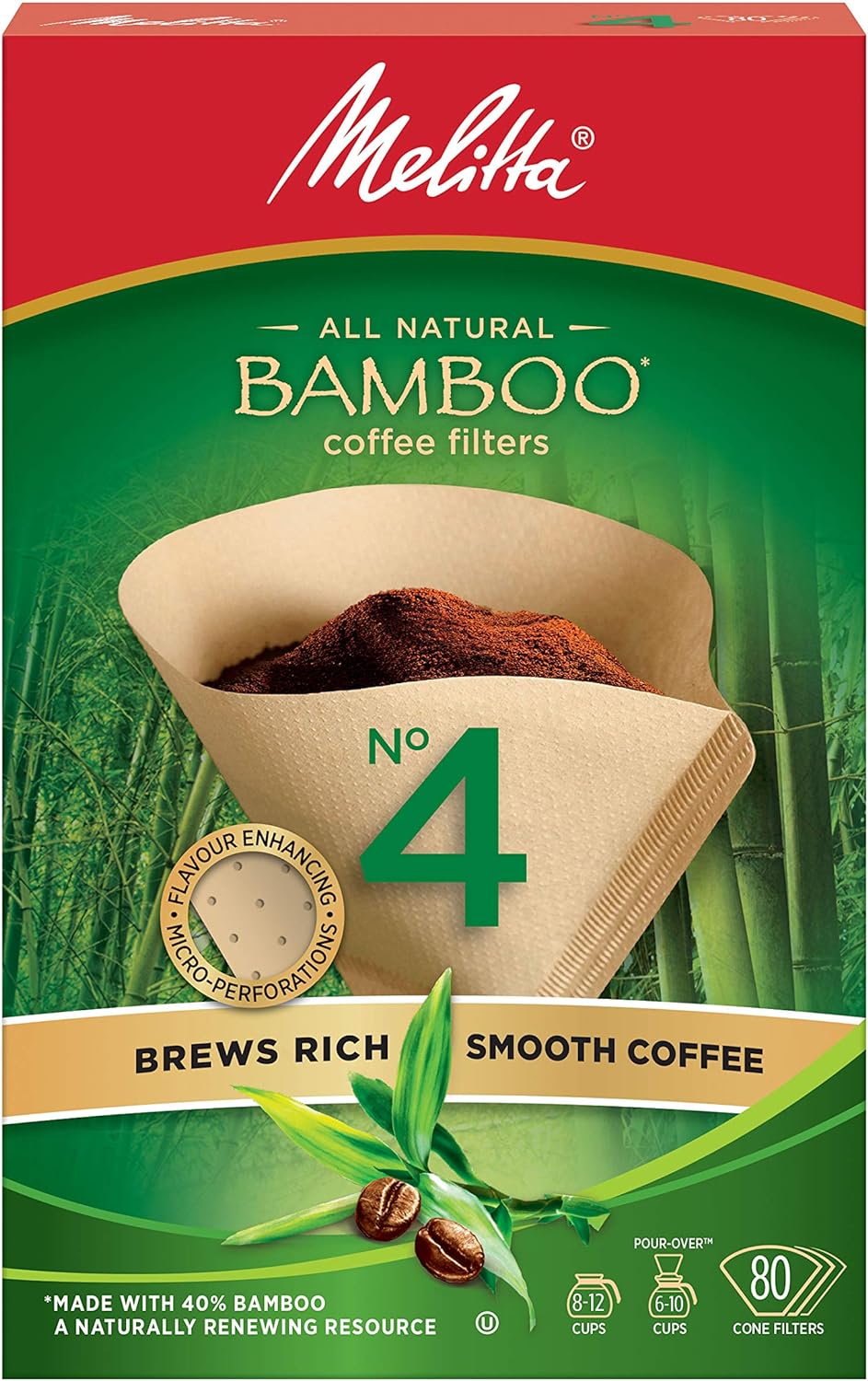 Melitta 625000 Bamboo Super Premium Coffee Filters, Green
