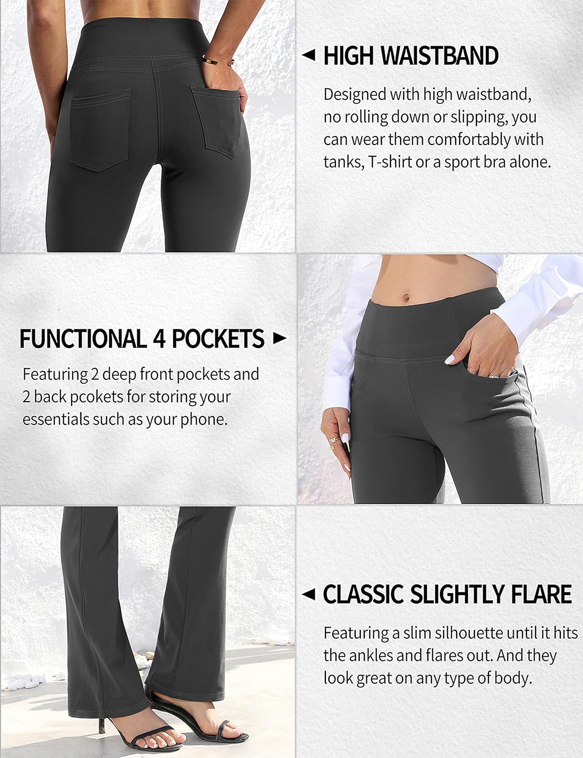 VOOVEEYA Lässige Bootcut Yoga-Hose für Damen, 4 Taschen – Schlagleggings, High Waist, Bauchkontrolle, Bootleg-Arbeitshose