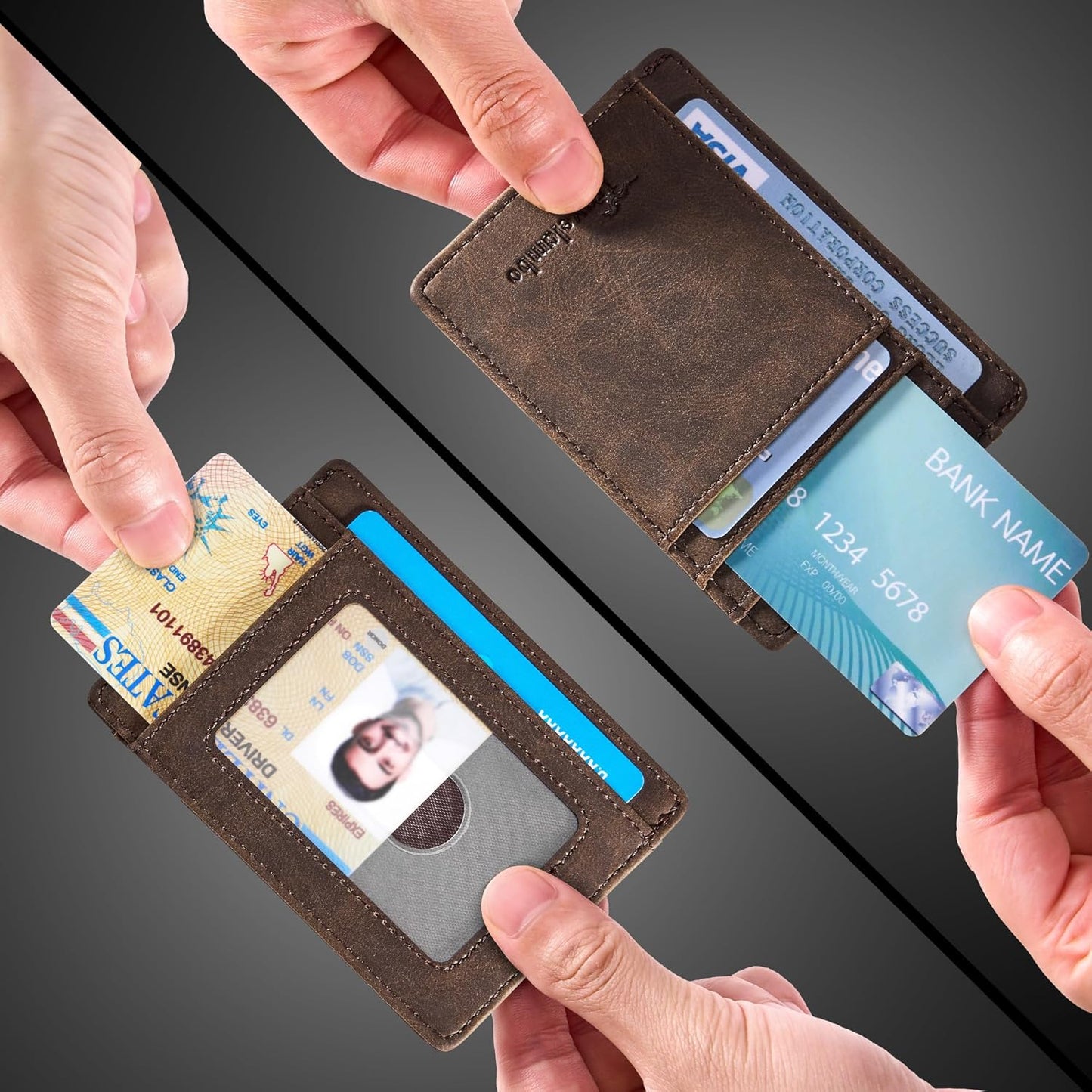 Travelambo Slim Wallet, Fronttasche, minimalistisch, Leder, RFID-blockierend, mittelgroß