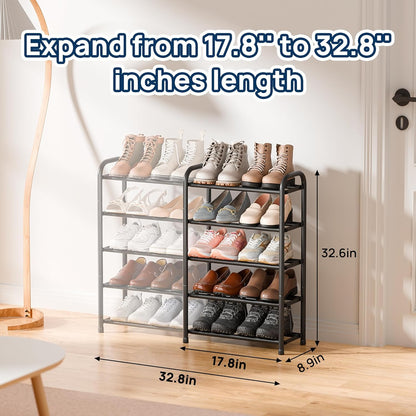 ENJOYBASICS Erweiterbare Schuhregale aus Metall für den Kleiderschrank, 3-stöckiges verstellbares Schuh-Organizer-Regal, schwarz, freistehendes Schuhregal für den Eingangsbereich