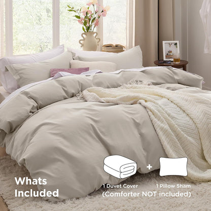 Funda nórdica blanca Bedsure, tamaño Queen, 3 piezas, aspecto de algodón prelavado, juego de cama extrasuave, incluye 1 funda nórdica de 228 x 228 cm con cierre de cremallera y 2 fundas de almohada, edredón no incluido