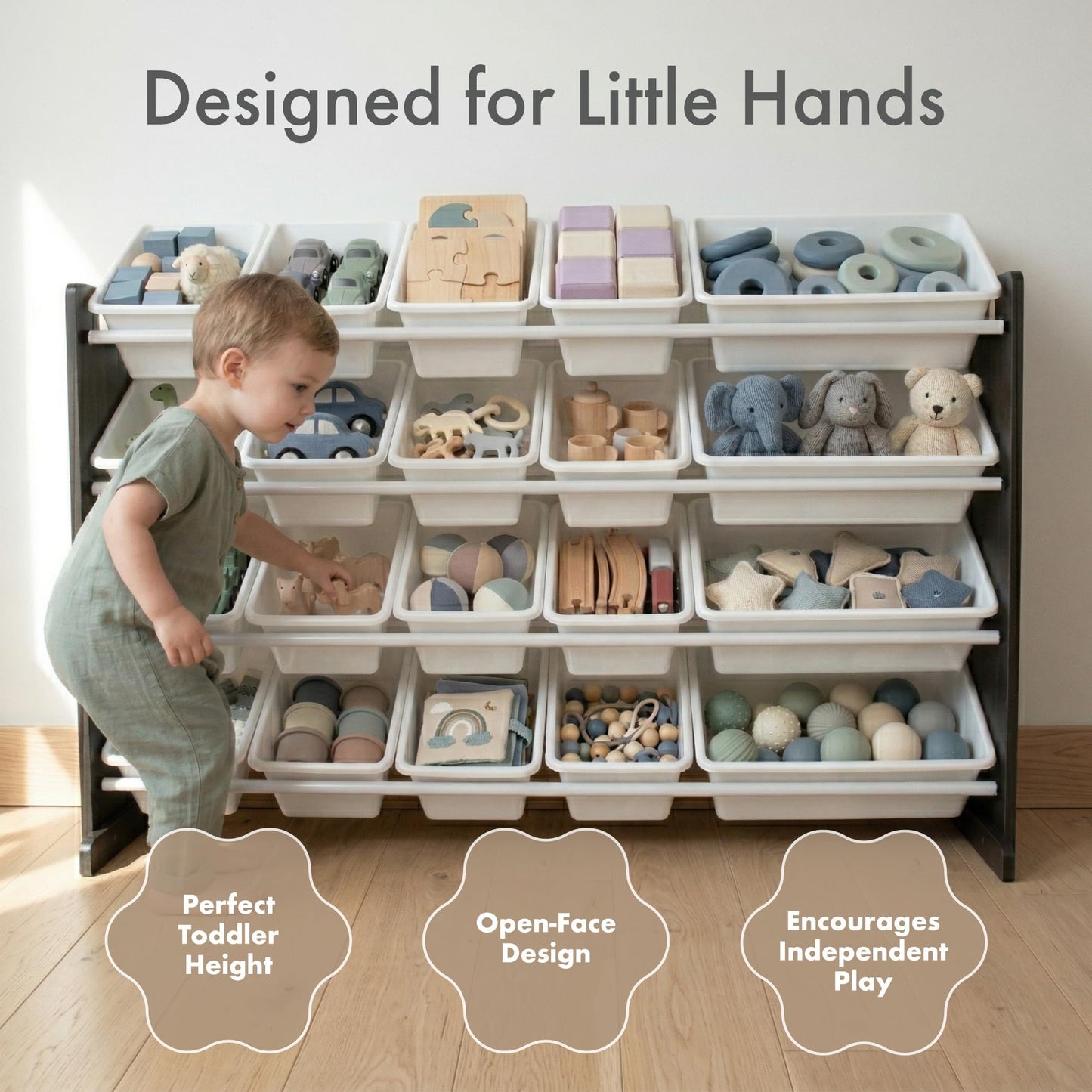 Humble Crew Toy Storage Organizer with 20 Removable Storage Bins for Kids Playroom, 4-Tier Toddler Toy Organization and Storage, Natural/White