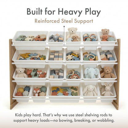 Humble Crew Toy Storage Organizer with 20 Removable Storage Bins for Kids Playroom, 4-Tier Toddler Toy Organization and Storage, Natural/White