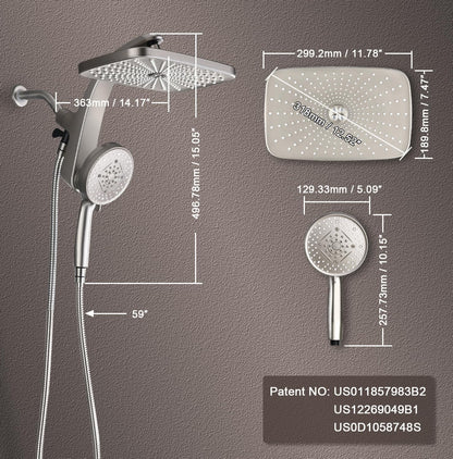 BOZYBO Rain Shower Head with Handheld: High Pressure Shower Heads with Handheld Spray Combo, 12" Rainfall Shower Head and 9 Sprays Hand Showerheads with Magnetic Docking and Power Jets, Chrome