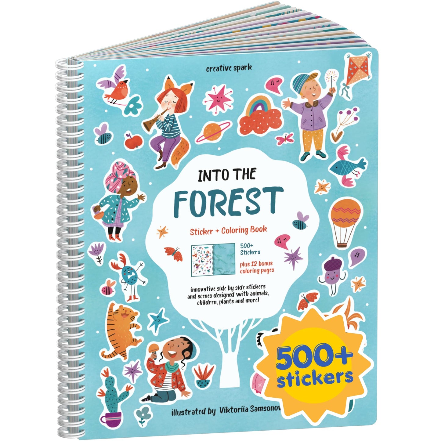 CUPKIN Animals Habitat 500+ Kids Sticker Book Toddler Airplane Travel Activity Coloring and Sticker Book, Road Trip Essentials, 12 Coloring Pages + 12 Scenes for Ages 2–8 Years