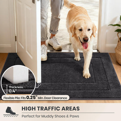 PURRUGS Dirt Trapping Door Mat 32" x 70", Non-Slip/Skid Machine Washable Entryway Rug, Dog Doormat, Super Absorbent Welcome Mat for Muddy Wet Shoes and Paws, Grayish Brown