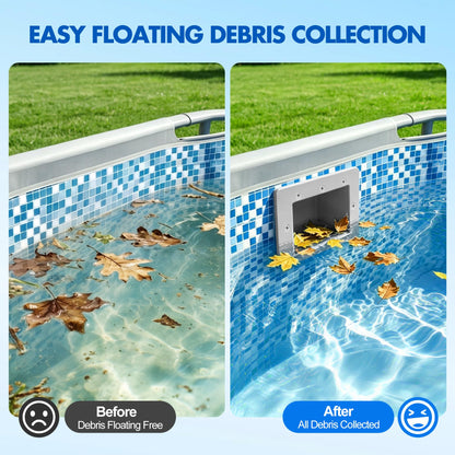DeeprClean Upgrade Above Ground Pool Skimmer Comes with 3 Socks, Anti-tilt Wall Mount Surface Skimmer, Removable Skimmer Basket, Adjustable Height Bracket, Auto Skimming Pool Surface Leaves - Blue