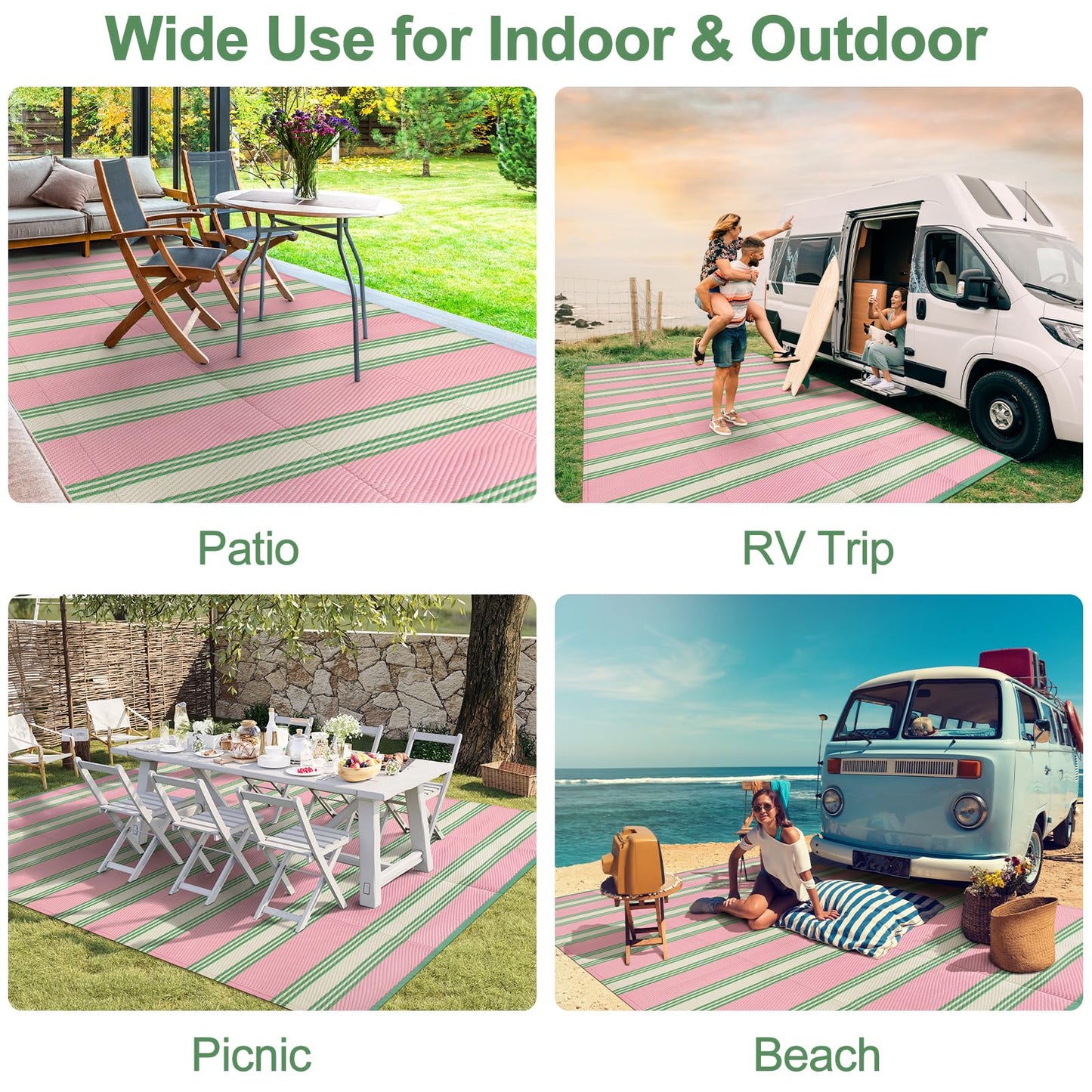 Lahome Outdoor Rugs 8x10 Waterproof, Reversible Outdoor Plastic Straw Rug for Camping Patio, RV Outdoor Rugs Outside, Outdoor Carpet for Porch Deck Backyard Picnic(Blue/Yellow,8'x 10')