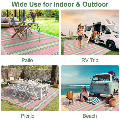 Lahome Outdoor Rugs 8x10 Waterproof, Reversible Outdoor Plastic Straw Rug for Camping Patio, RV Outdoor Rugs Outside, Outdoor Carpet for Porch Deck Backyard Picnic(Blue/Yellow,8'x 10')