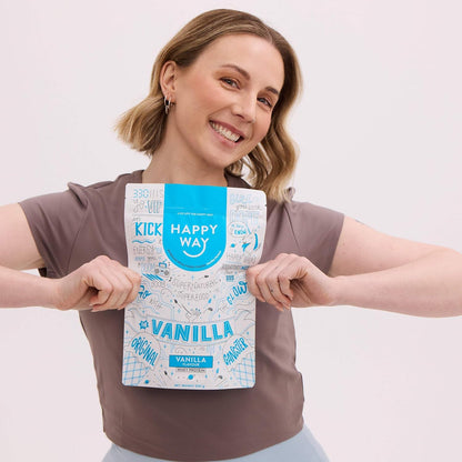 HAPPY WAY Vanilla Whey Protein Powder - 1kg | Smooth Vanilla Essence | Supports Toning & Muscle Recovery | Ideal for Shakes, Smoothies & Healthy Recipes