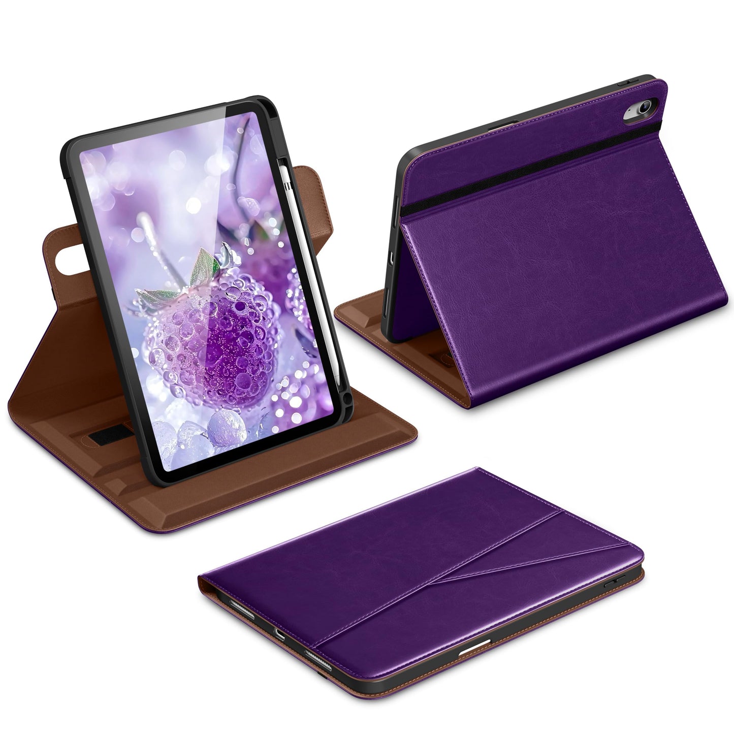 DTTO for iPad A16 Case, iPad 11th / 10th Generation Case (2025/2022), 360 Degree Rotating Premium Leather Folio Stand Cover with Pencil Holder, Brown