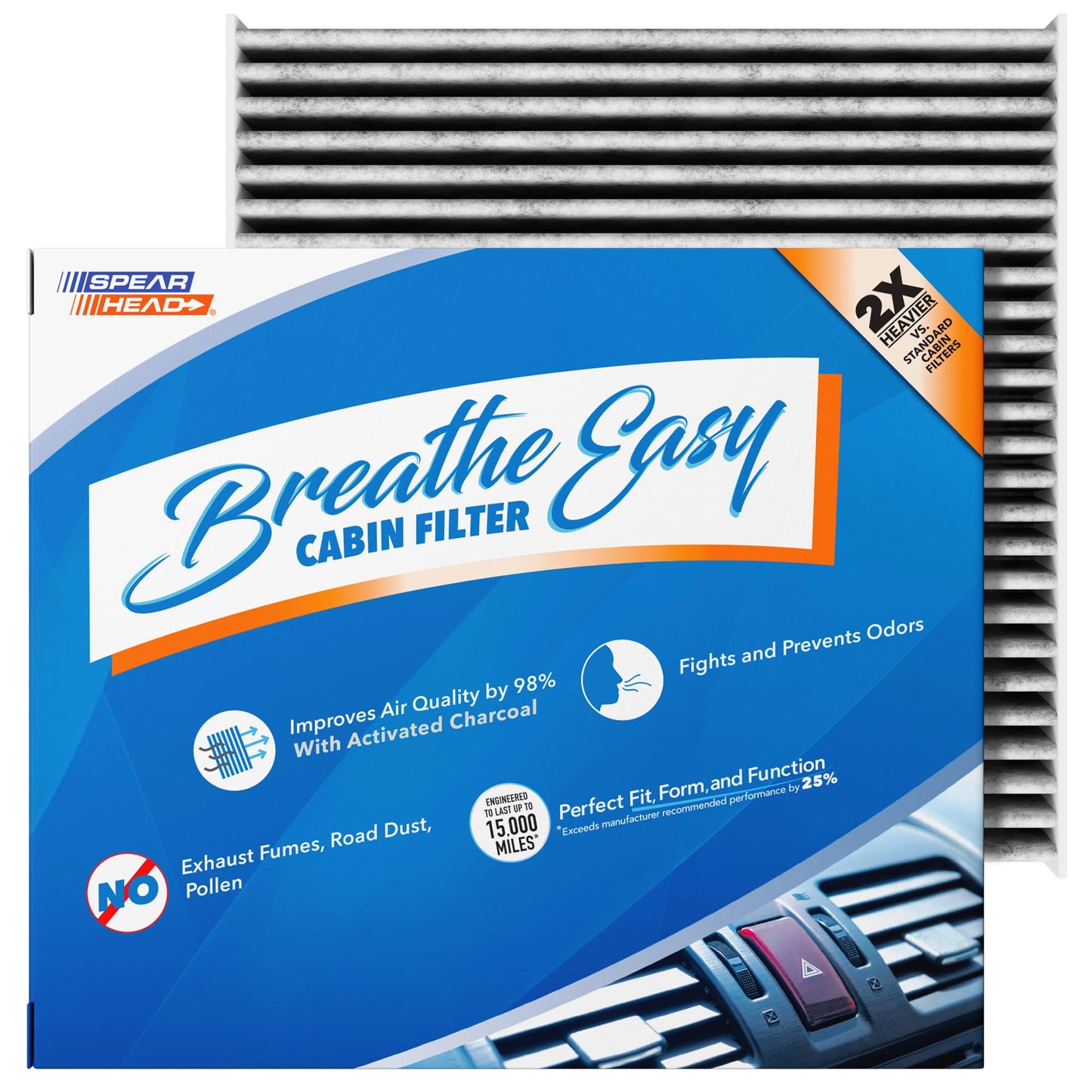Spearhead Odor Defense Breathe Easy AC & Heater Cabin Filter | Fits Select 2016-2025 Toyota, Lexus, Subaru, 2016-2023 CX-9 Like OEM | Up to 25% Longer Lasting w/Activated Carbon (BE-157)