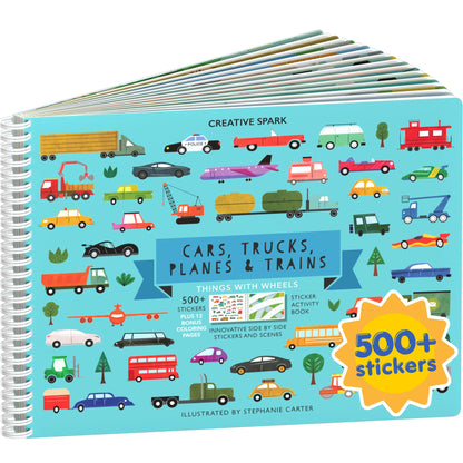 CUPKIN Animals Habitat 500+ Kids Sticker Book Toddler Airplane Travel Activity Coloring and Sticker Book, Road Trip Essentials, 12 Coloring Pages + 12 Scenes for Ages 2–8 Years