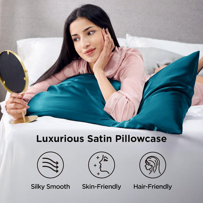 Bedsure Satin-Kissenbezug, Queen-Size, 2er-Pack, Seidenkissenbezügen ähnlich, seidige Kissenhüllen mit Hotelverschluss, Raumdeko, Valentinsgeschenke für Frauen und Männer, Grau, 50x75 cm