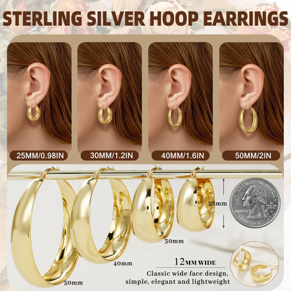 Senteria Dicke, klobige, vergoldete Creolen für Frauen, hypoallergene, 14K vergoldete Creolen, leichte, große goldene Creolen für Frauen, 30 MM