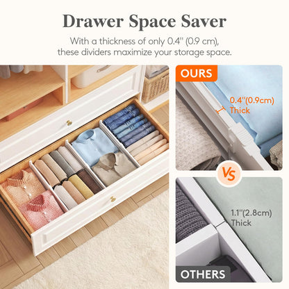 Lifewit 8" Tall 4 Pack Drawer Dividers, 13.8"-22.2" Adjustable Deep Drawer Organizer Clothes, Expandable White Plastic Separators for Dresser, Kitchen, Cabinet, Closet, Office Organization & Storage
