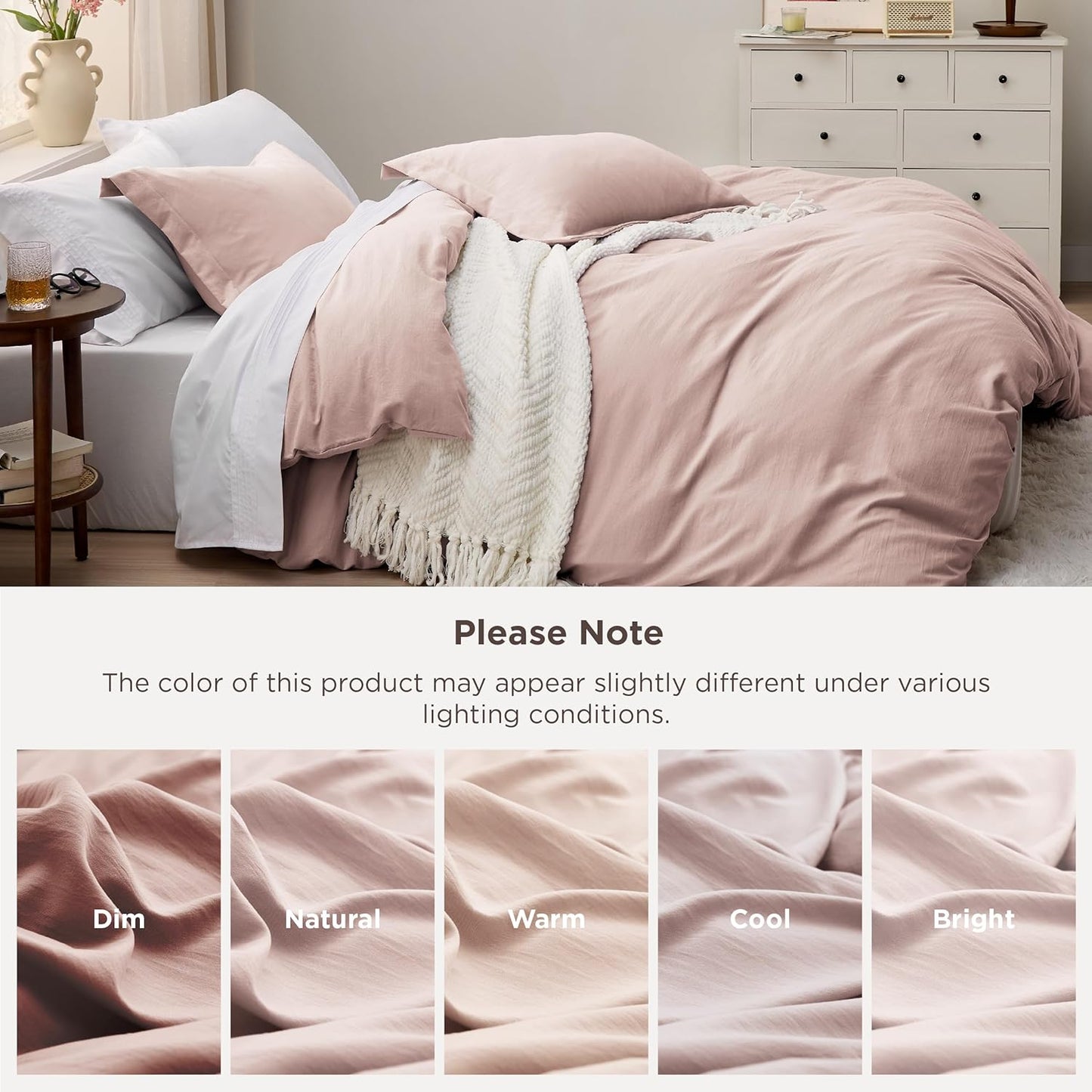 Funda nórdica blanca Bedsure, tamaño Queen, 3 piezas, aspecto de algodón prelavado, juego de cama extrasuave, incluye 1 funda nórdica de 228 x 228 cm con cierre de cremallera y 2 fundas de almohada, edredón no incluido