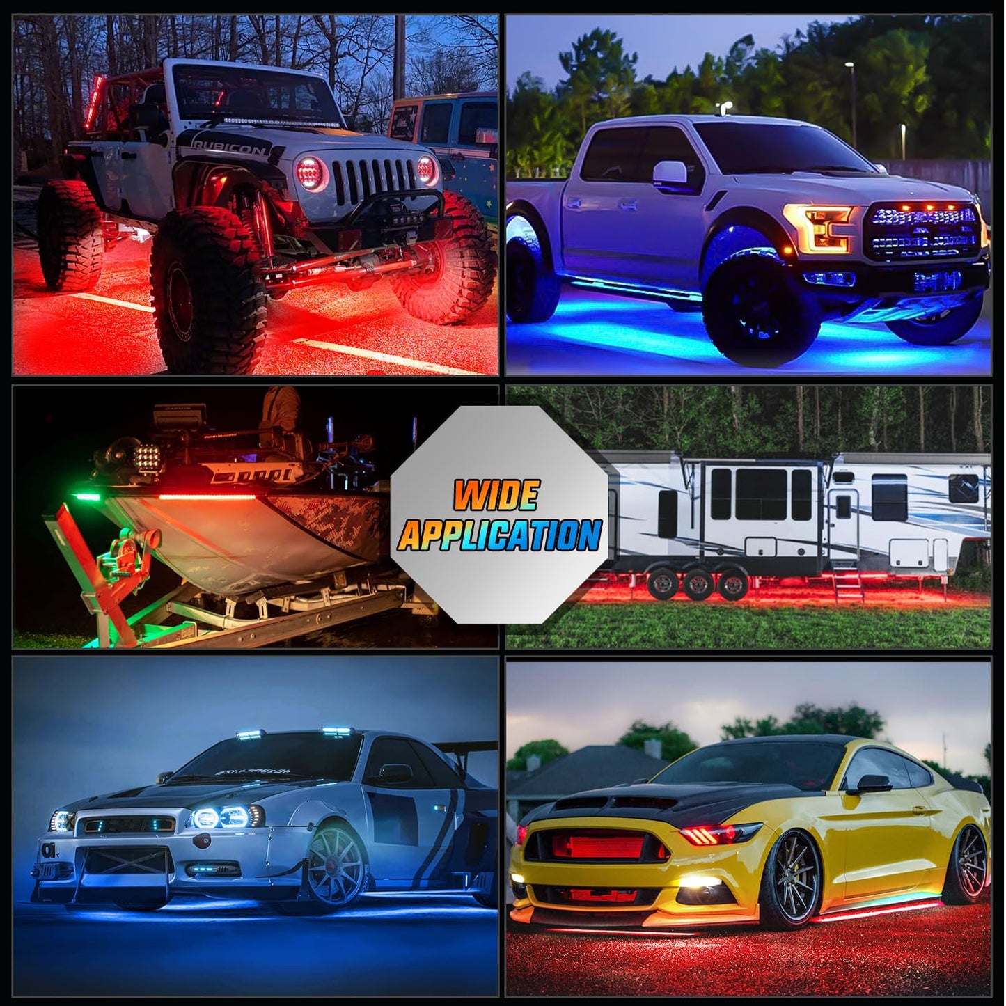 Nilight 4Pcs Car Underglow Neon Accent Strip Lights 252 LEDs RGB 8 Color Sound Active Function Music Mode with Wireless Remote Control Underbody Light Strips for Cars Van SUV Truck