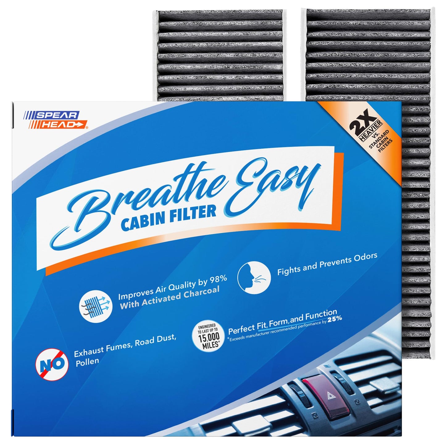 Spearhead Odor Defense Breathe Easy AC & Heater Cabin Filter | Fits Select 2016-2025 Toyota, Lexus, Subaru, 2016-2023 CX-9 Like OEM | Up to 25% Longer Lasting w/Activated Carbon (BE-157)
