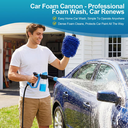 Car Wash Foam Gun for Garden Hose, Foam Cannon Car Wash Kit with Microfiber Wash Mitt, 50% More Water Pressure Nozzle & 3 Spray Modes, Hose Foam Blaster for Cars, Trucks, RV, Motorcycle Cleaning