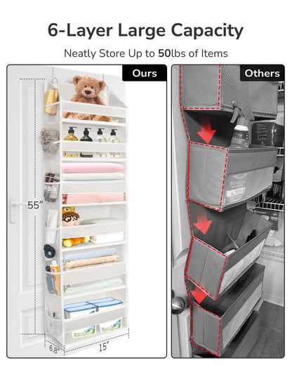 ULG Over The Door Organizer with 6 Large Pockets 12 Side Pockets, 50lbs Weight Capacity Door Hanging Organizer for Bedroom, Bathroom, Pantry, Nursery Storage, Beige