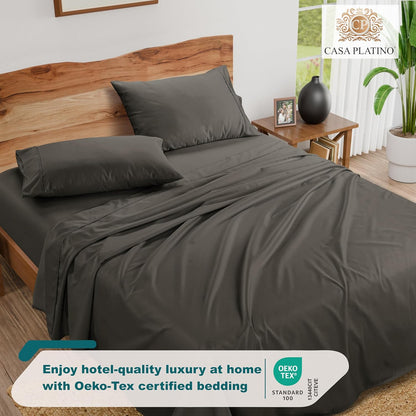 1000 Thread Count Queen Size Bed Sheet Set - Charcoal Egyptian Cotton Blend